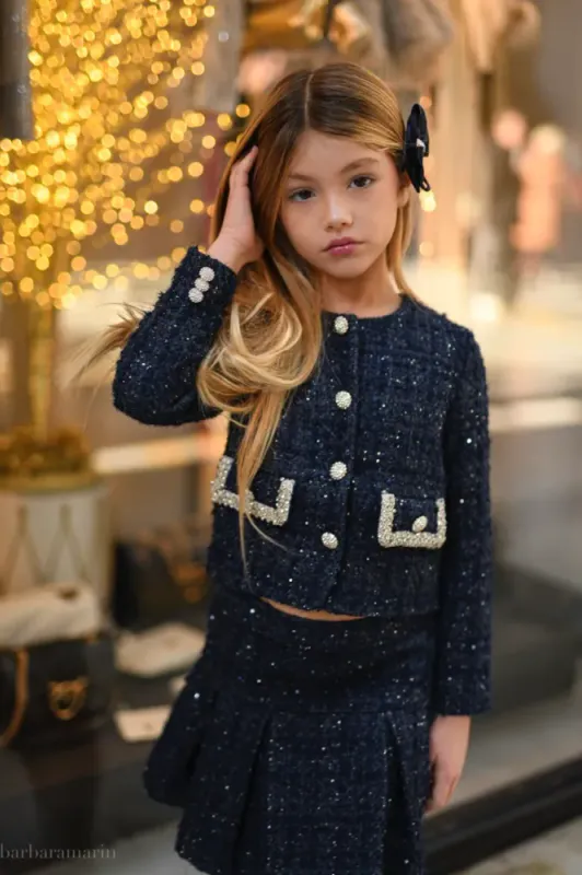 Prinsessefin Eleni tweed skjørt navy