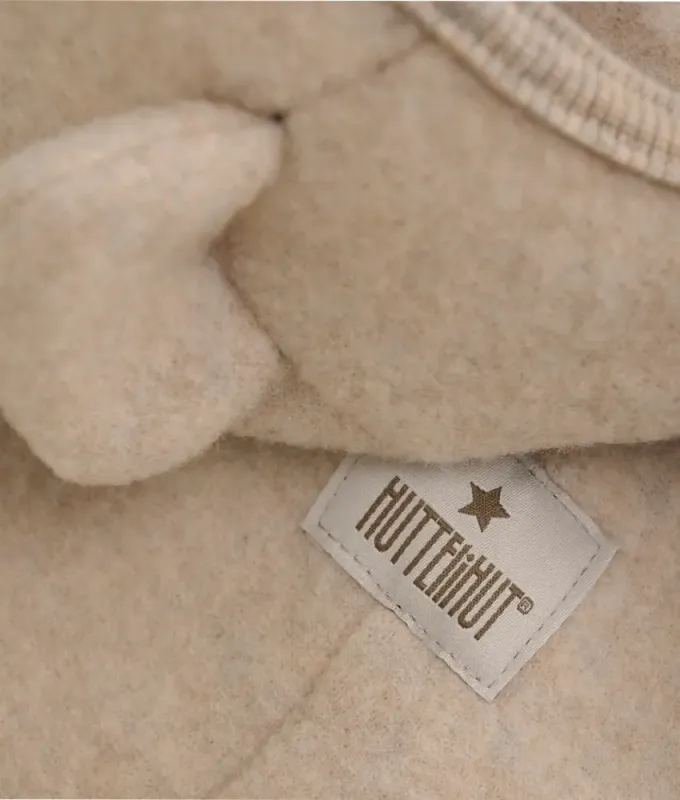 Huttelihut ullfleecedress m/kaninører camel melange