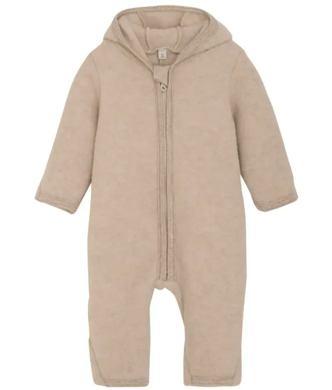 Huttelihut ullfleecedress m/kaninører camel melange
